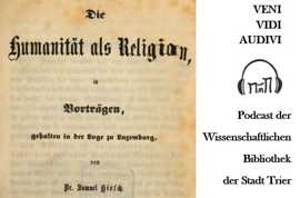 Veni, vidi, audivi - „Die Humanität als Religion" von Samuel Hirsch. (Bildnachweis: Bayerische Staatsbibliothek München, H.g.hum. 110 m, Bl. 2, urn:nbn:de:bvb:12-bsb10435224-0)