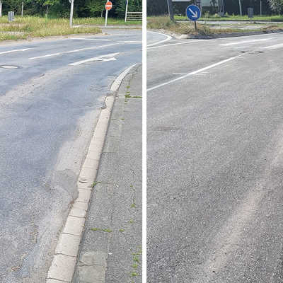 Teilansicht der Olewiger Straße vor und nach der Deckensanierung.