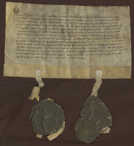 Friedensvertrag der Stadt Metz mit der Stadt Trier unter Vermittlung Erzbischofs Balduin von Luxemburg (um 1326; Stadtarchiv Trier, Signatur Urk/X2) 