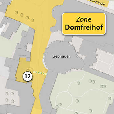 Die Karte zeigt die Standorte der unterschiedlichen Zufahrtsbarrieren rund um den Domfreihof.