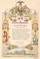 Glückwunschadresse aus Trier zu Otto von Bismarcks 70. Geburtstag (Stadtarchiv Trier, Stadtgeschichtliche Sammlung, Sign. 120 / 1)