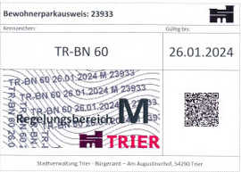 Bewohnerparkausweis der Stadt Trier