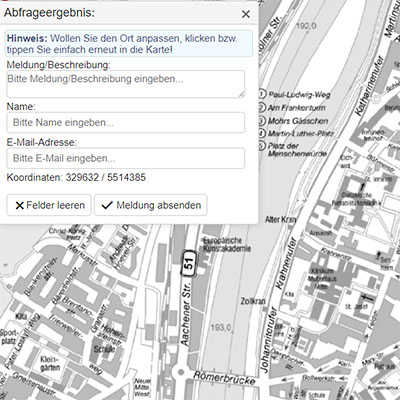 Stadtplan mit Meldefunktion für barrierefreie Orte